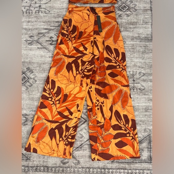 House of Harlow 1960 Retro inspired crop top wide leg Pants Set Small Tropical - Picture 2 of 6